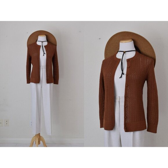 Vintage‎ Crochet Brown Cardigan - Picture 1 of 9